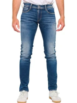 Jean en coton bleu stone délavé aux genoux avec une coupe skinny