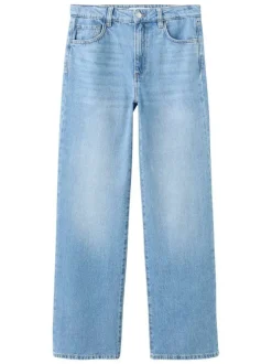 Jean en coton bleu stone délavé avec une coupe bootcut et 5 poches