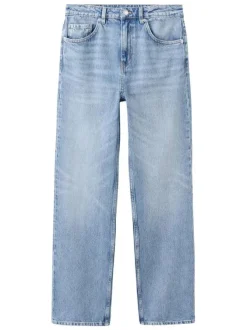 Jean en coton bleu stone délavé avec une coupe bootcut et 5 poches