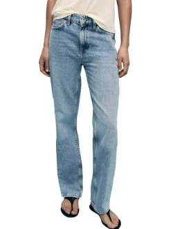 Jean en coton bleu stone légèrement délavé à coupe regular fit