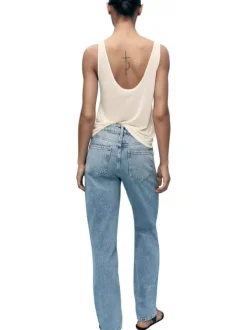 Jean en coton bleu stone légèrement délavé à coupe regular fit