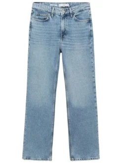 Jean en coton bleu stone légèrement délavé à coupe regular fit