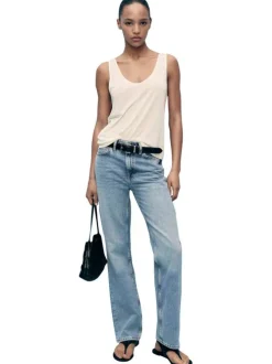 Jean en coton bleu stone légèrement délavé à coupe regular fit