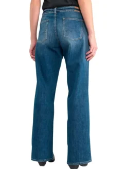 Jean en coton bleu stone uni avec une coupe large et une ceinture à la taille