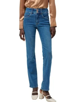 Jean en coton bleu stone uni à coupe slim fermé par deux boutons