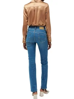 Jean en coton bleu stone uni à coupe slim fermé par deux boutons