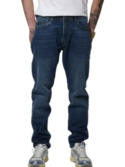 Jean en coton bleu uni avec une coupe droite et des passants à la taille