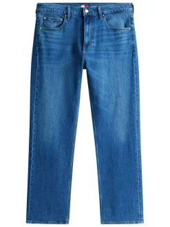 Jean en coton bleu uni avec une coupe droite à zip et à bouton