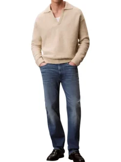 Jean en coton bleu uni avec une coupe droite à zip et à bouton