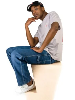 Jean en coton bleu uni coupe bootcut avec 3 poches avants et poche sur la cuisse
