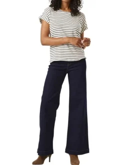 Jean en coton brut uni avec une coupe bootcut et coutures contrastées