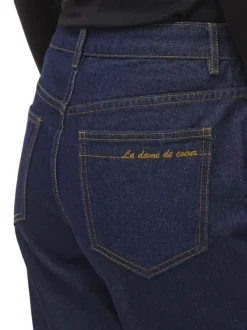Jean en coton brut uni avec une coupe droite à bouton et à zip