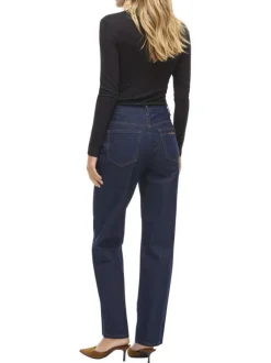 Jean en coton brut uni avec une coupe droite à bouton et à zip
