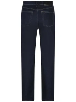 Jean en coton brut uni à coupe slim avec fermeture à zip et à bouton