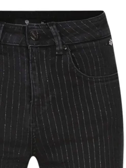 Jean en coton gris anthracite à rayures pailletées et à coupe droite