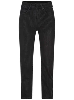 Jean en coton gris anthracite à rayures pailletées et à coupe droite