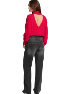 Jean en coton gris délavé à coupe large avec 2 chaînes et 2 poches