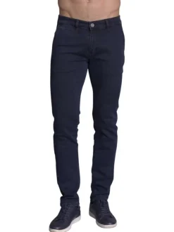 Jean en coton indigo avec une coupe droite et des passants pour ceinture