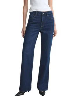 Jean en coton indigo avec une taille haute et une coupe bootcut
