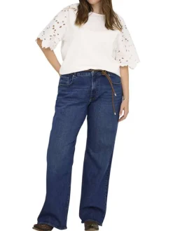 Jean en coton indigo coupe bootcut pourvu de passants pour la ceinture