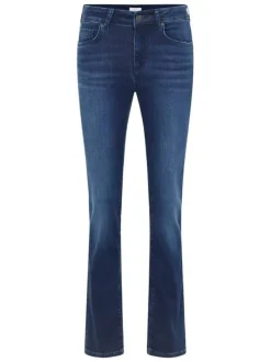 Jean en coton indigo coupe droite avec fermeture par glissière et bouton