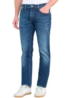 Jean en coton indigo délavé avec une coupe Regular et un style 5 poches