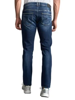 Jean en coton indigo délavé avec une coupe Regular et un style 5 poches