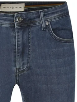 Jean en coton indigo uni avec logo brodé et passants pour ceinture