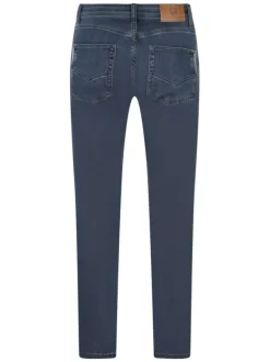 Jean en coton indigo uni avec logo brodé et passants pour ceinture