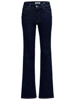 Jean en coton indigo uni avec une coupe bootcut et des surpiqûres caramel