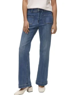 Jean en coton indigo uni avec une coupe bootcut et poches plaquées