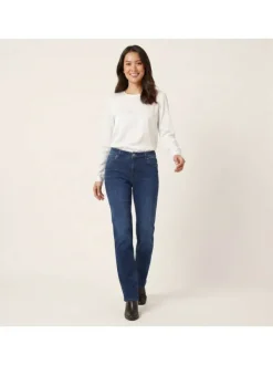 Jean en coton indigo uni avec une coupe droite à zip et à bouton