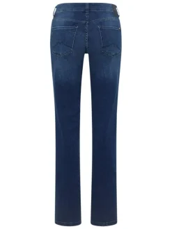 Jean en coton indigo uni avec une coupe droite à zip et à bouton