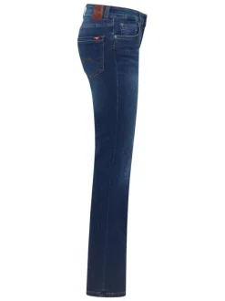 Jean en coton indigo uni avec une coupe slim à zip et à bouton