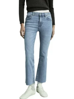 Jean en coton indigo uni à coupe bootcut avec bords francs et poches