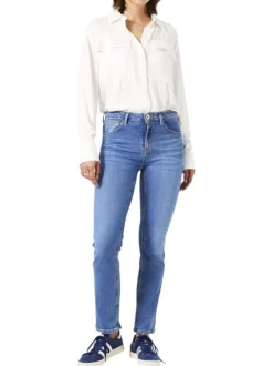 Jean en coton indigo uni pourvu de multiples poches et d'une coupe droite