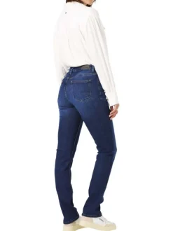 Jean en coton indigo uni pourvu de multiples poches et d'une coupe slim