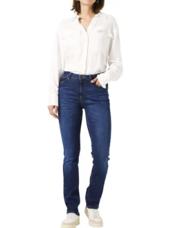 Jean en coton indigo uni pourvu de multiples poches et d'une coupe slim