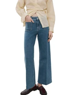 Jean en coton indigo uni pourvu de passants pour la ceinture