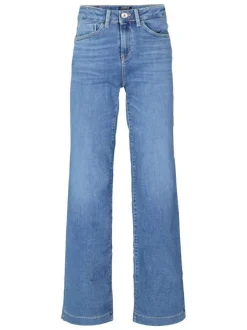 Jean en coton indigo uni pourvu d'une coupe bootcut et d'une taille haute