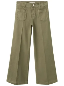 Jean en coton kaki uni avec une coupe bootcut et 4 poches plaquées