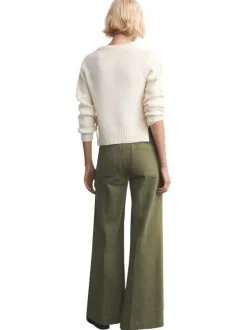 Jean en coton kaki uni avec une coupe bootcut et 4 poches plaquées