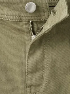 Jean en coton kaki uni avec une coupe bootcut et 4 poches plaquées