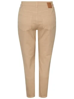 Jean en coton mélangé beige uni avec 5 poches et une coupe slim