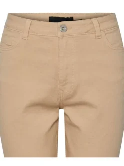 Jean en coton mélangé beige uni avec 5 poches et une coupe slim