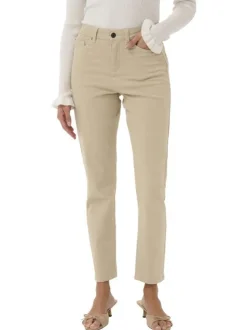 Jean en coton mélangé beige uni pourvu de passants pour la ceinture