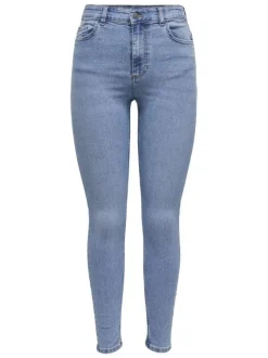 Jean en coton mélangé bleu clair coupe slim pourvu de passants pour la ceinture