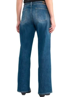 Jean en coton mélangé bleu coupe wide leg pourvu d'un ruban en jean