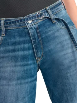 Jean en coton mélangé bleu coupe wide leg pourvu d'un ruban en jean
