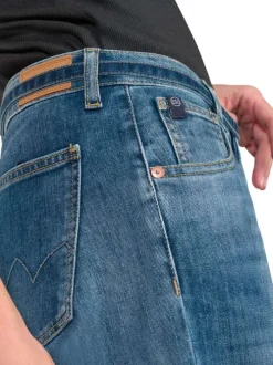 Jean en coton mélangé bleu coupe wide leg pourvu d'un ruban en jean